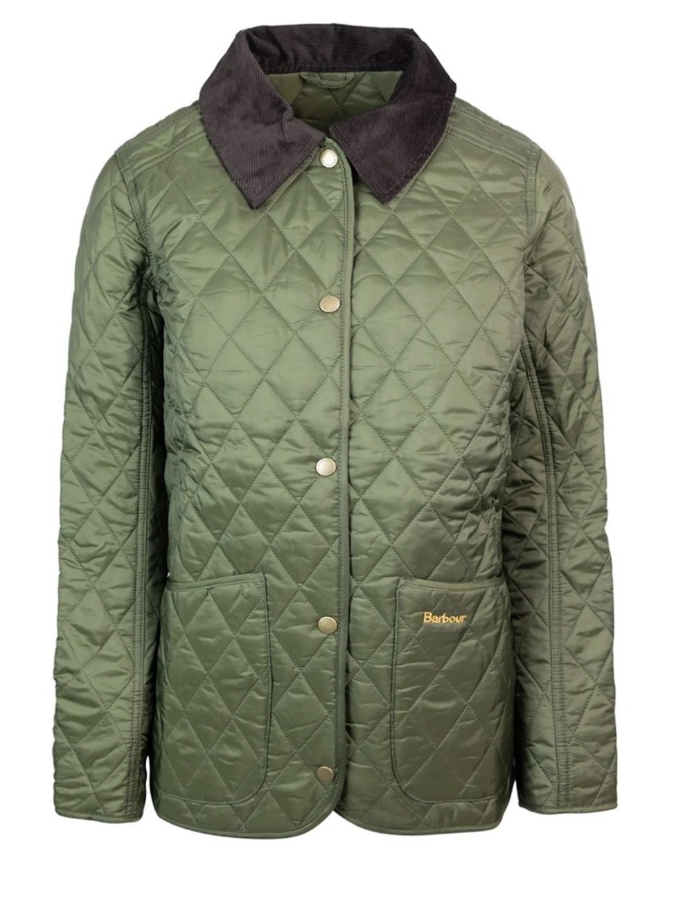 Barbour Annandale Olive Green Quilted Jacket with Dark Brown Corduroy Collar